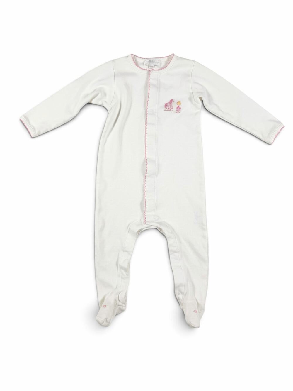 Magnolia Baby Pima Cotton Princess Unicorn Embroidered Footie White 9 months